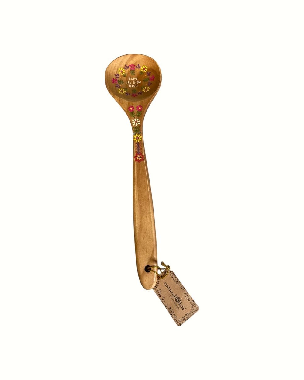 NWT Natural Life Cutest Wooden Spoon Ever “Enjoy The Little Things” Floral Spoon